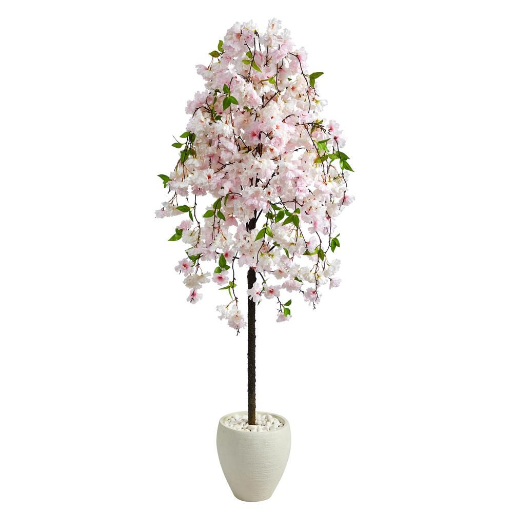Nearly Natural 70in. Cherry Blossom Artificial Tree in White Planter | The Home Depot