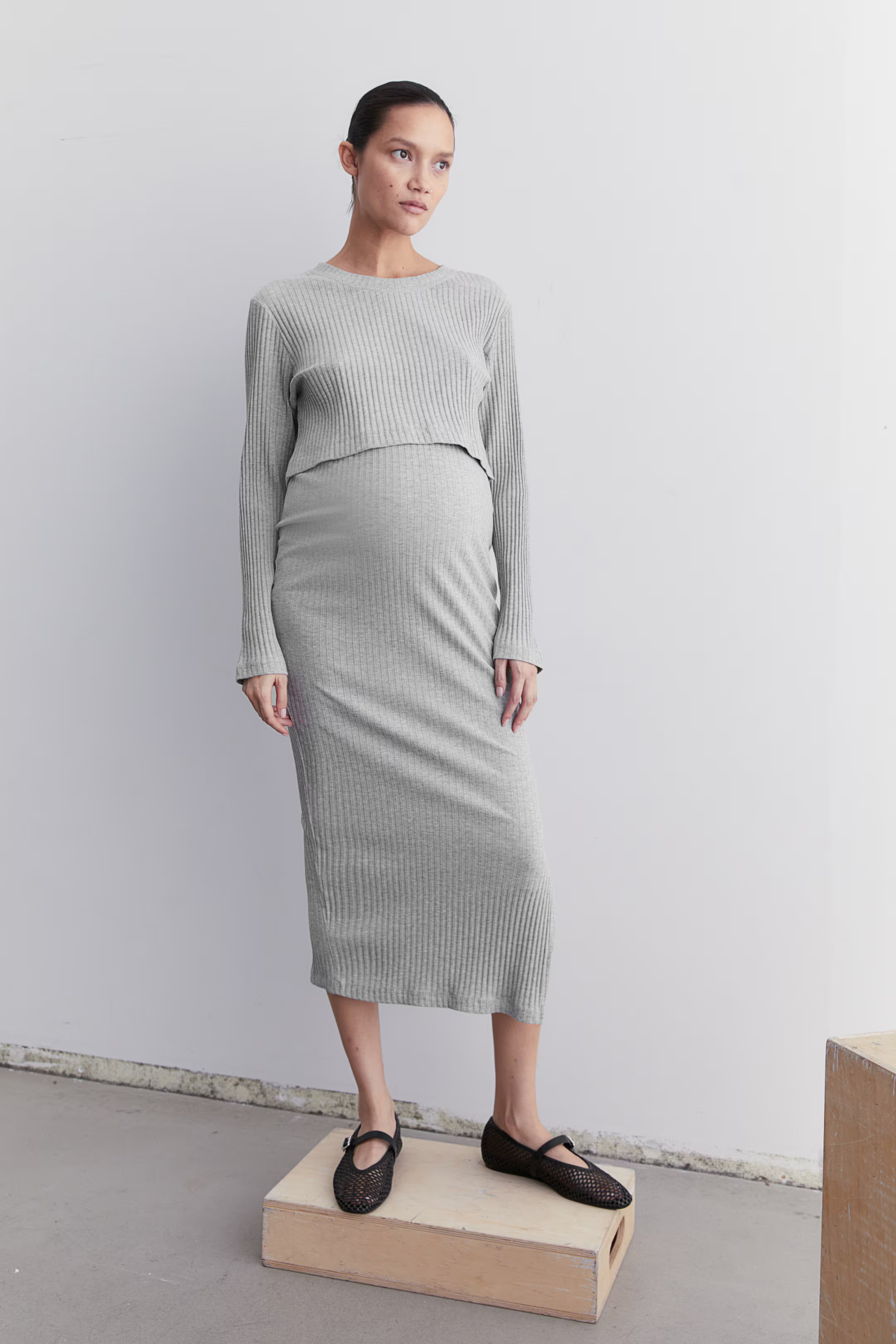 MAMA 2-piece Ribbed Set - Light gray melange - Ladies | H&M US | H&M (US + CA)