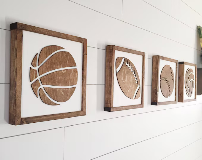 Set of 4 Sports Signs, Wood Sign for Boy's Room, Basketball Room, Soccer Room, Football Room, Spo... | Etsy (US)