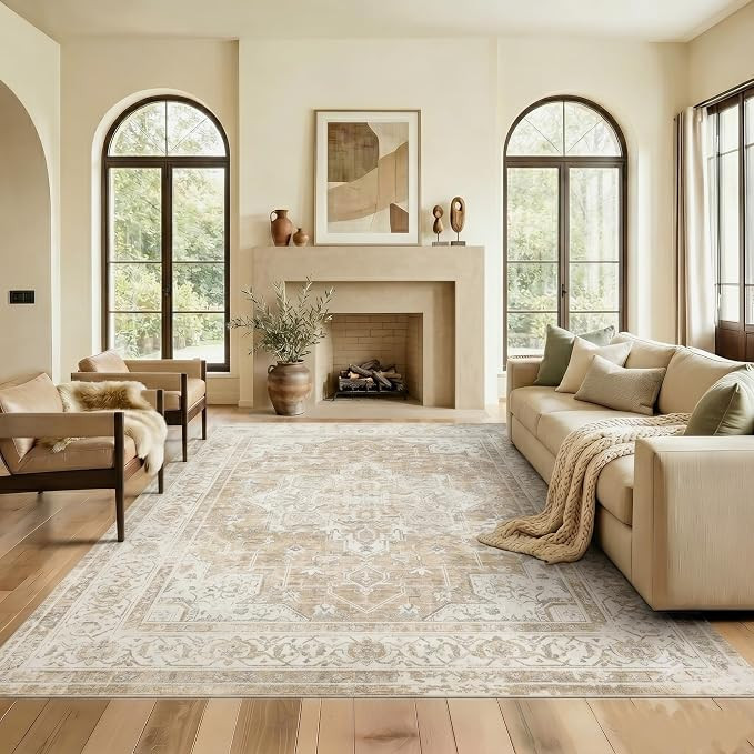 10x12 Area Rug for Living Room-Vintage Farmhouse Boho Floral Neutral Washable Stain Resistant Ind... | Amazon (US)