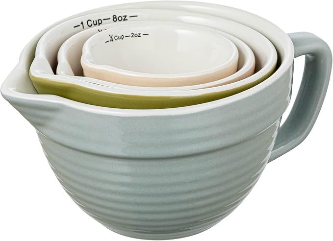 Creative Co-Op Stoneware Batter Bowl, Set of 4 Sizes, Multicolor Measuring Cups, Sky Blue | Amazon (US)