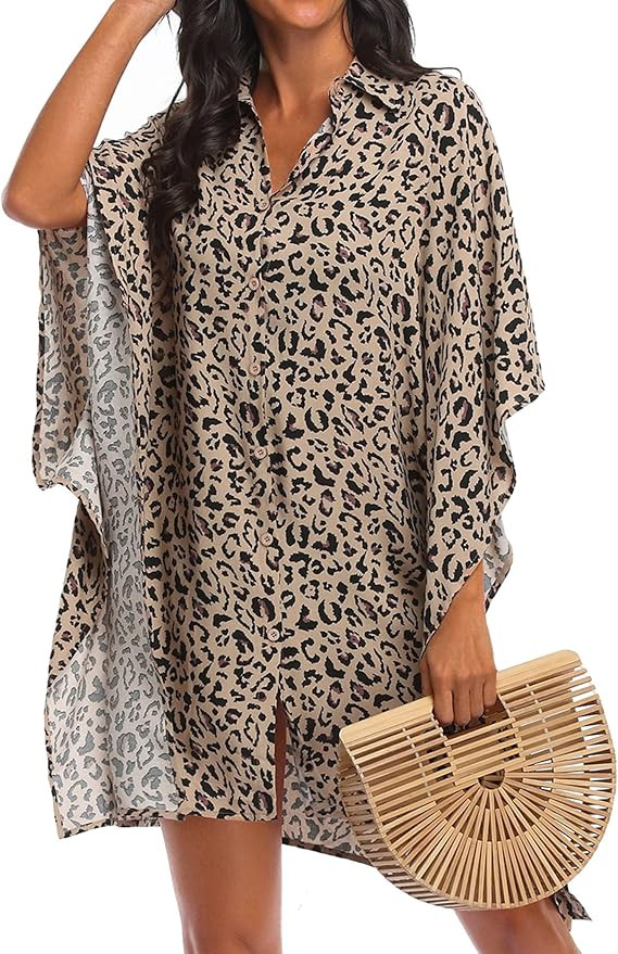 Ekouaer Women's Swimsuit Cover Up 3/4 Sleeve Beachwear Bikini Coverups Button Down Oversized Cove... | Amazon (US)