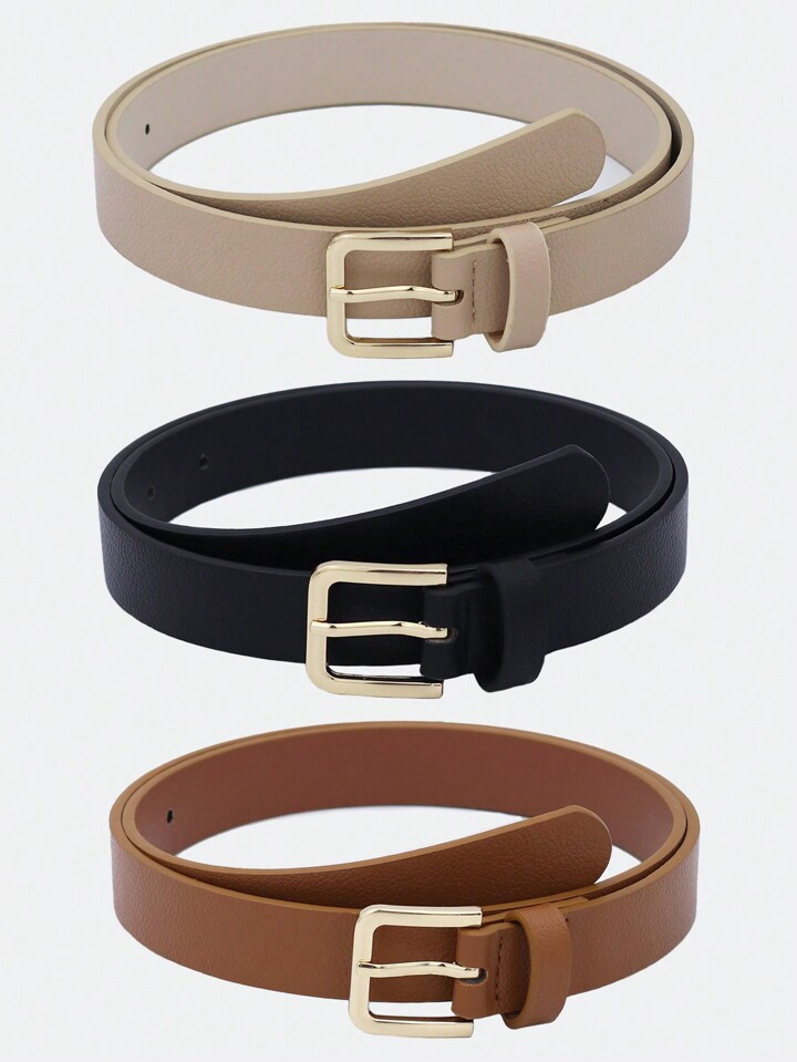1pc Women's Gold Square Buckle Multicolor Pu Belt, Fashionable And Suitable For Daily Wear | SHEIN