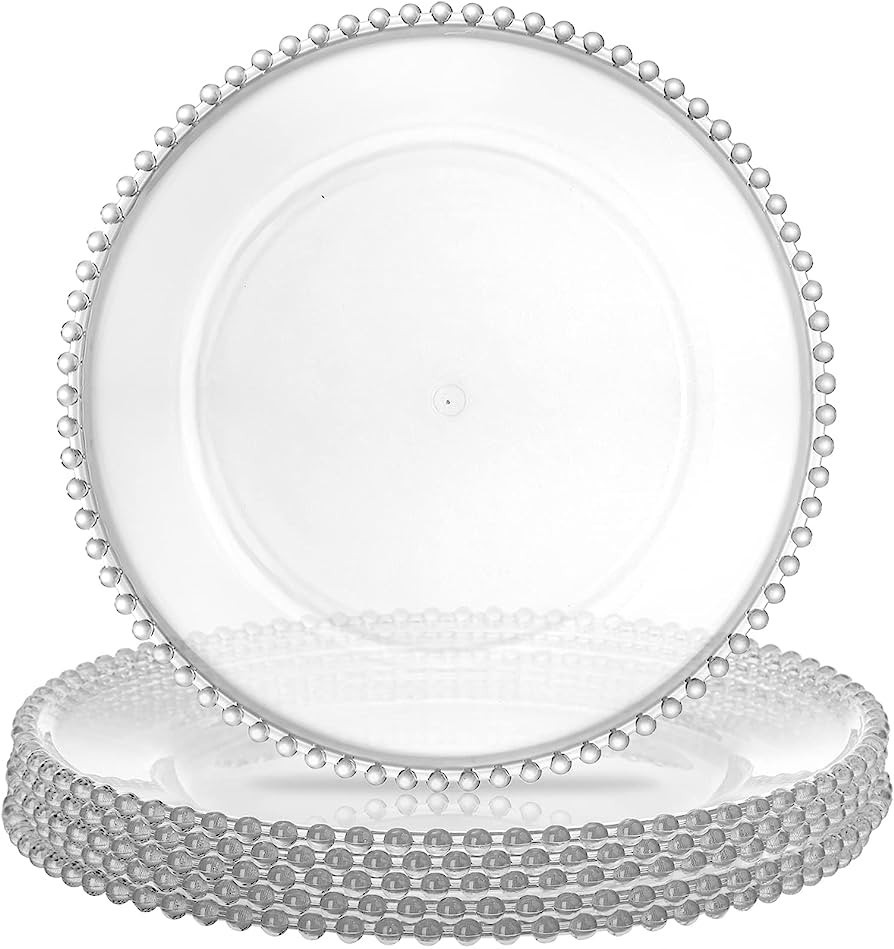Lawei 6 Pack Round Charger Plates with Bead Rim, 13 Inch Plastic Clear Serving Plates Decor Dinne... | Amazon (US)