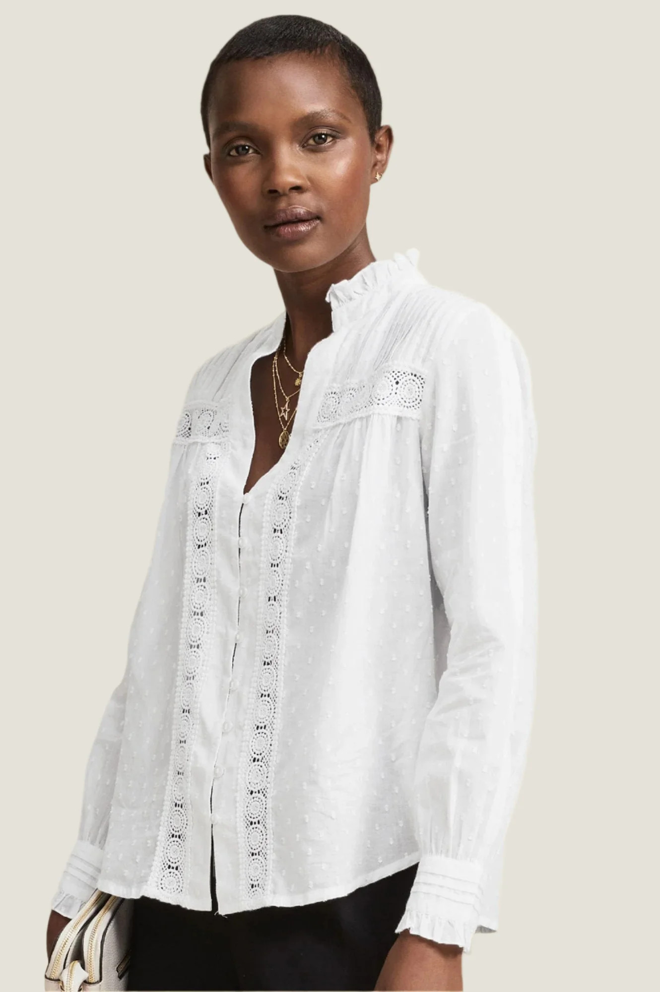 Carrie Organic Cotton Dobby Blouse | White | Aspiga