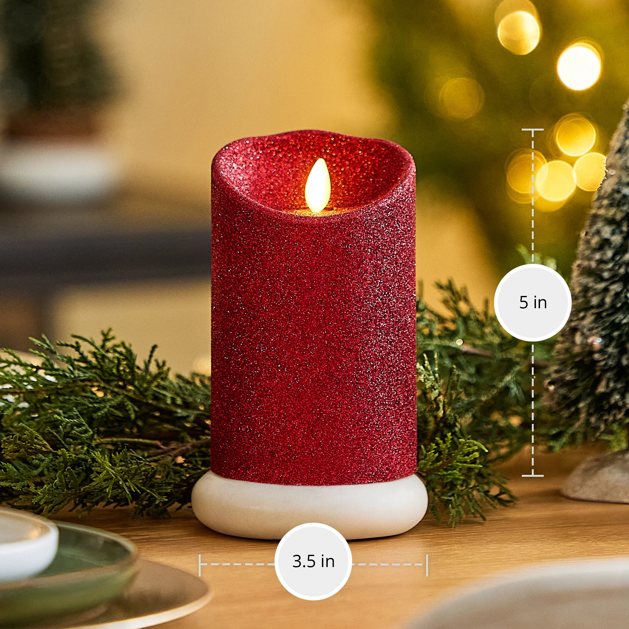 Holiday Red Glitter Flameless Candle Pillar | Luminara