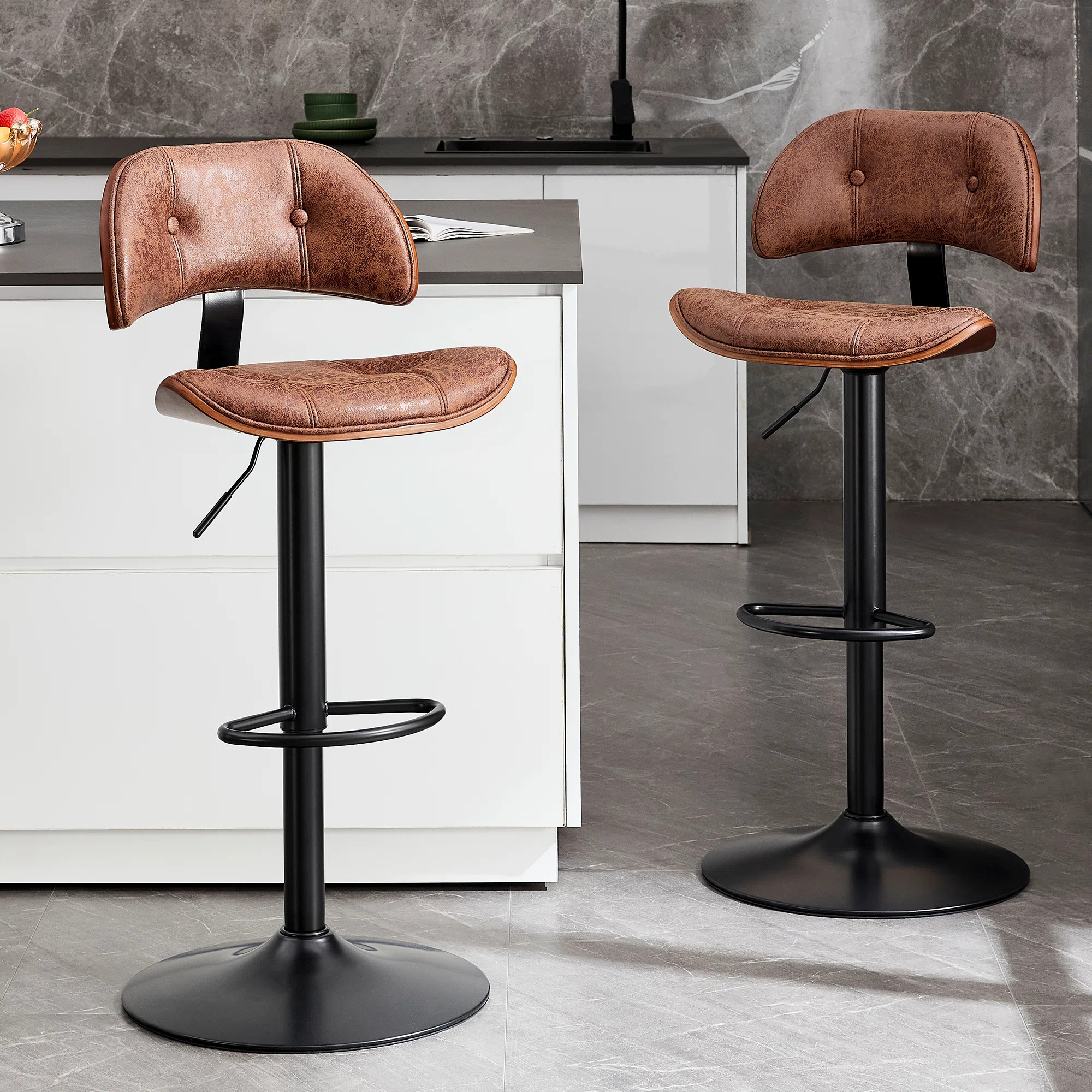 Swivel and  Adjustable Height Bar Stool with Footrest | Wayfair North America