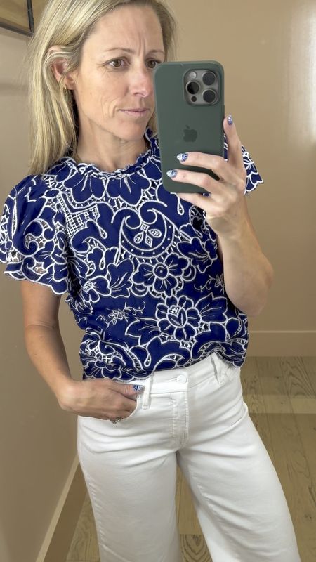 4th of July will be here before we know it, sop I’ve started thinking red, white, and blue outfits.  Love this embroidered flutter sleeve top, also available in red.  Pairs perfectly back with white jeans for a classic look.  Wearing size XS in top.

#July4th #4thofjulyoutfit #summeroutfit #whitejeans #whitepants #redwhiteandbblue 

#LTKStyleTip #LTKFindsUnder100 #LTKSeasonal