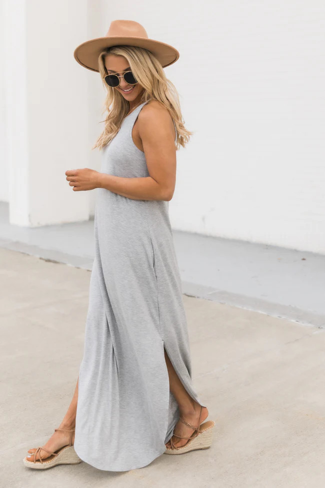 Who I'm Supposed To Be Maxi Grey Tank Dress | The Pink Lily Boutique