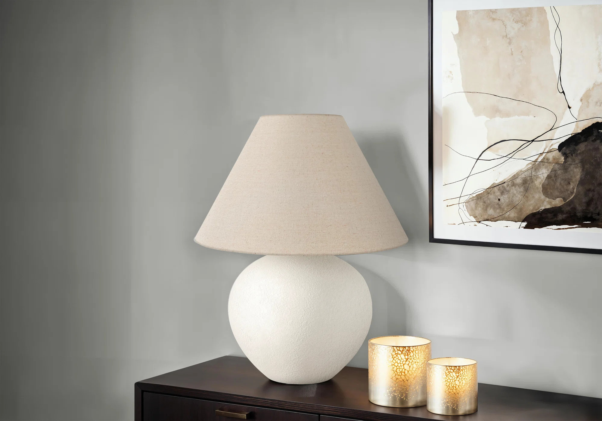 Lighting, 16"H, Table Lamp, Cream Shade, Cream Ceramic, Contemporary | Wayfair North America