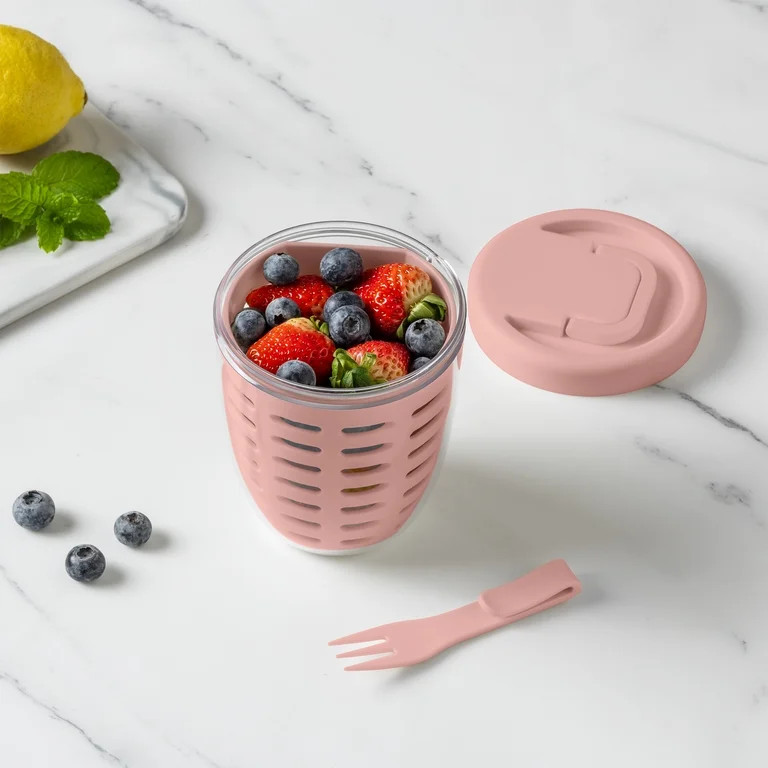 Cook with Color Berry Cup with Removable Colander and Fork, BPA-Free, Dishwasher Safe, Pink | Walmart (US)