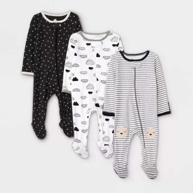 Baby 3pk Zip-Up Sleep N' Play - Cloud Island™ Black/White | Target
