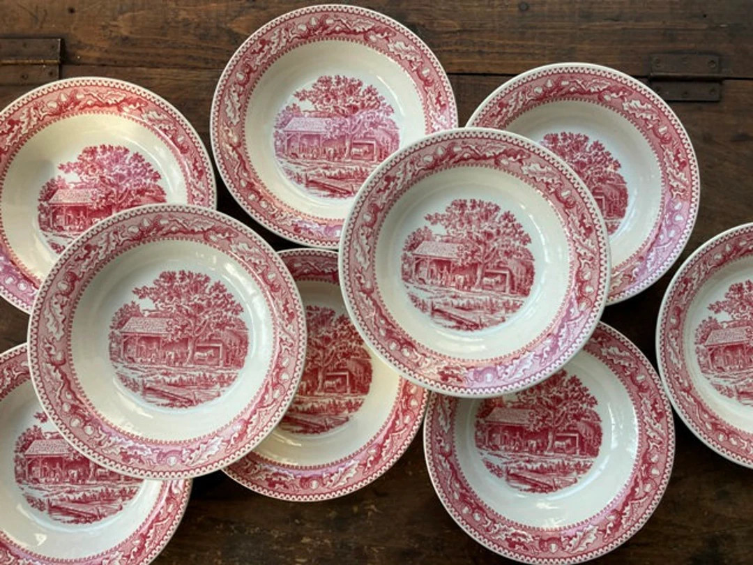 Memory Lane Bowls Red Transferware Bowl Cereal or Soup Size Memory Lane Royal Ironstone Rimmed Bo... | Etsy (US)