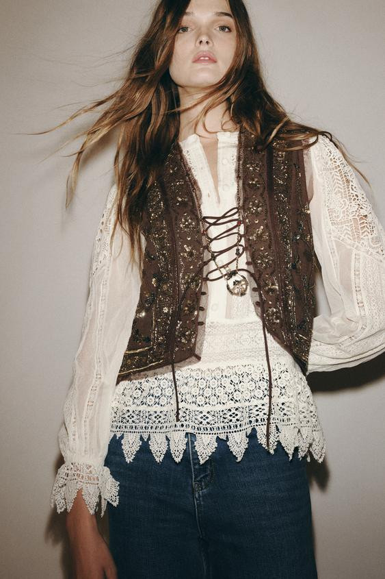 ZW COLLECTION EMBROIDERED LACE BLOUSE | Zara UK