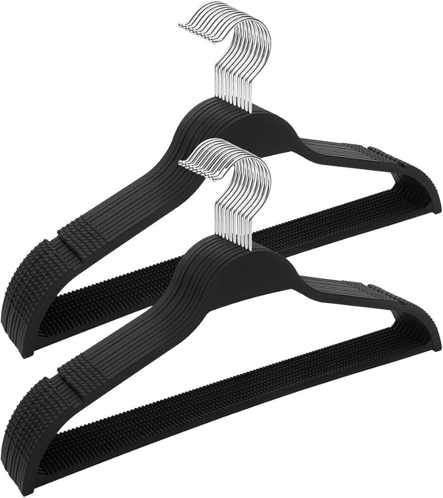 ELONG HOME Black Plastic Thin Hangers for Clothes, Upgraded Rubberized Hangers Non Slip, Durable ... | Amazon (US)