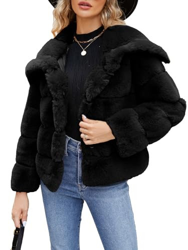 Simplee Apparel Womens Fuzzy Winter Coats Faux Fur Cropped Jackets 2025 Winter Fleece Jacket Cardigan Sweaters Black M | Amazon (US)