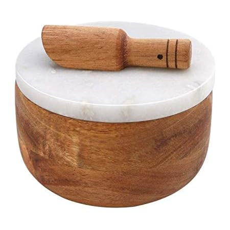 Large Acacia Wood Seasonings Condiments Pinch Bowl Spice and Spoon Salt Cellar Box Storage Jar Wh... | Amazon (US)