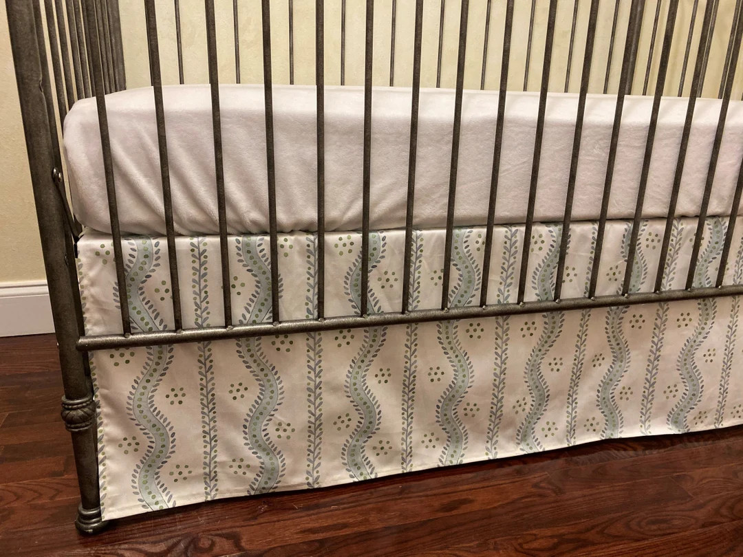 Baby Boy, Baby Girl Crib Bedding, Stripes, Floral Stripes and Vines Designer Crib Skirt, Mini Cri... | Etsy (US)