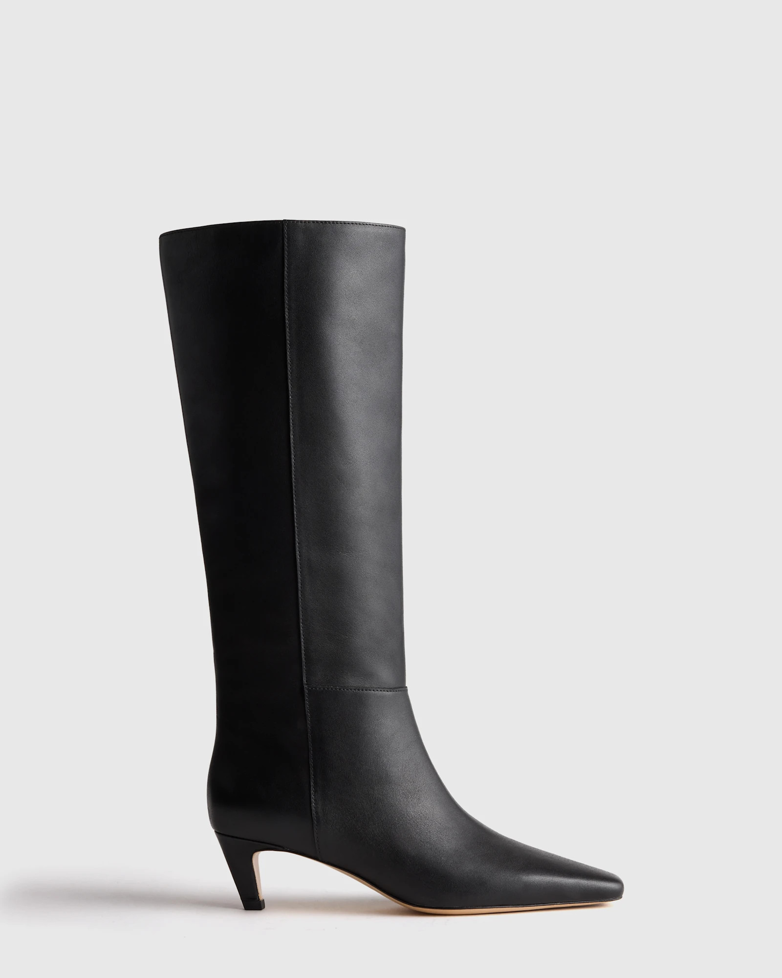 Quince | Women's Italian Leather Tall Kitten Heel Boots in Black, Size 9 | Quince