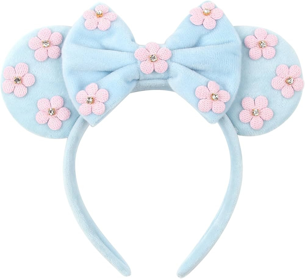 Mouse Ears Flower & Rhinestones Headband Mouse Hair Bow Headband for Women Hair Band Accessory fo... | Amazon (US)