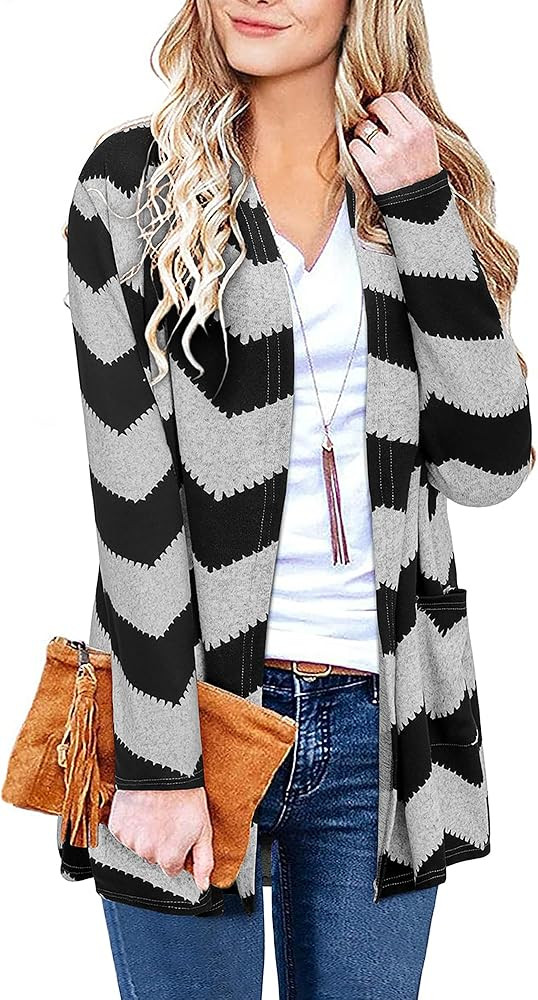 ULTRANICE Women's Long Sleeve Open Front Cardigan Casual Tops with Pockets | Amazon (US)
