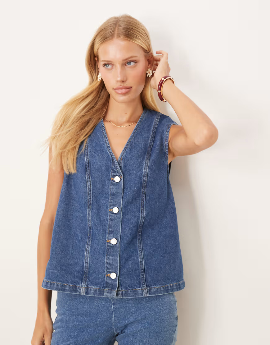 ASOS DESIGN oversized denim vest in indigo wash-Blue | ASOS (Global)