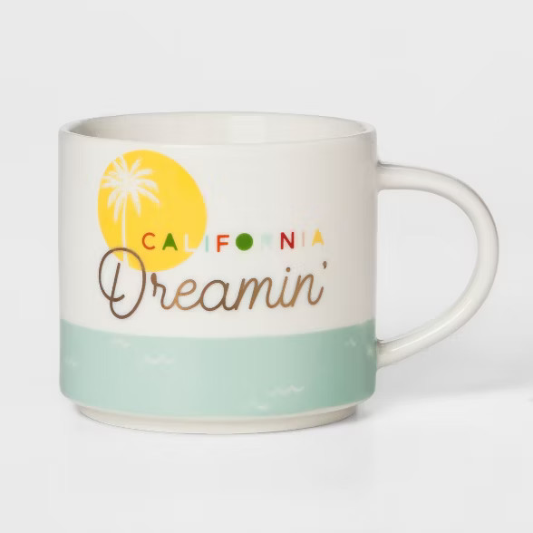 16oz Stoneware California Dreamin' Mug White/Green - Threshold™ | Target