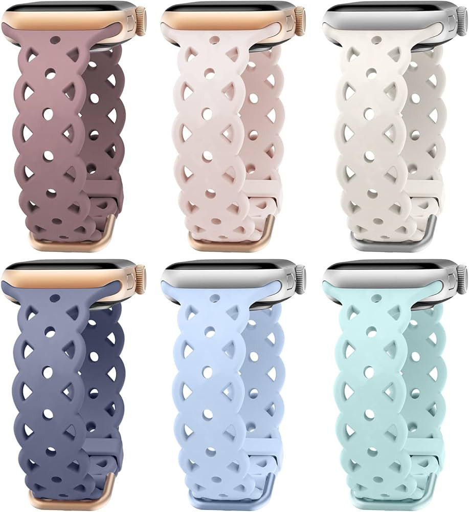 Knossen 6-Pack Lace Silicone Bands Compatible with Apple Watch Bands 38mm 40mm 41mm Women, Floral... | Amazon (US)