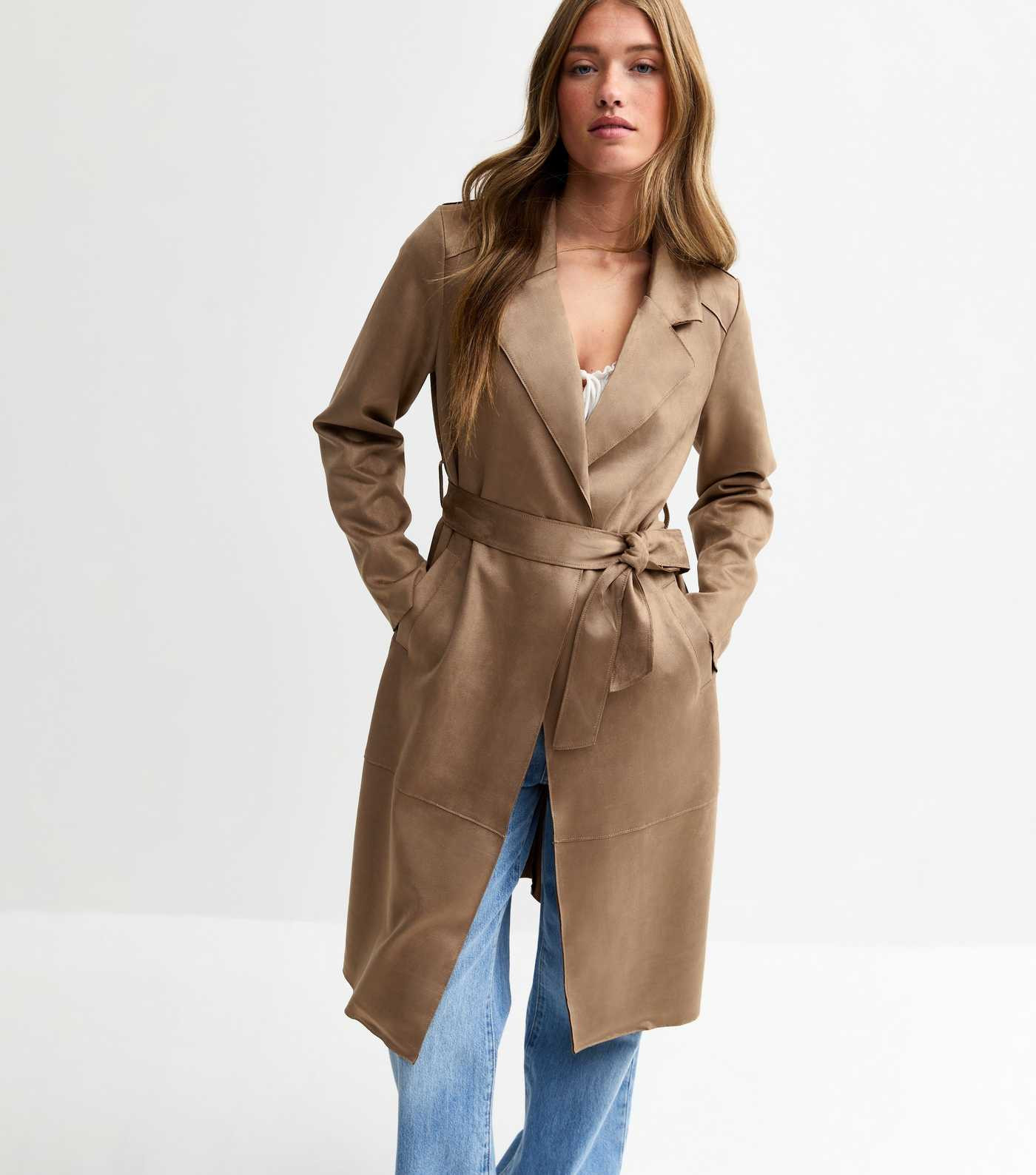 Tan Unlined Belted Faux Suede Jacket
						
						Add to Saved Items
						Remove from Saved Item... | New Look (UK)