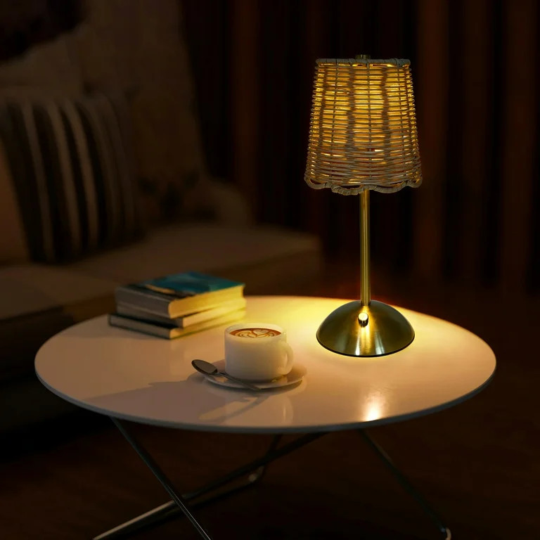 Home Decor Collection Cordless Indoor Rattan and Gold Colored Table Lamp with Touch Switch/Dimmer | Walmart (US)