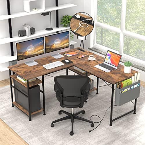 Tbfit L Shaped Desk Corner Desk,95 Inch Reversible Home Office Desk with Storage Shelves, Large C... | Amazon (US)