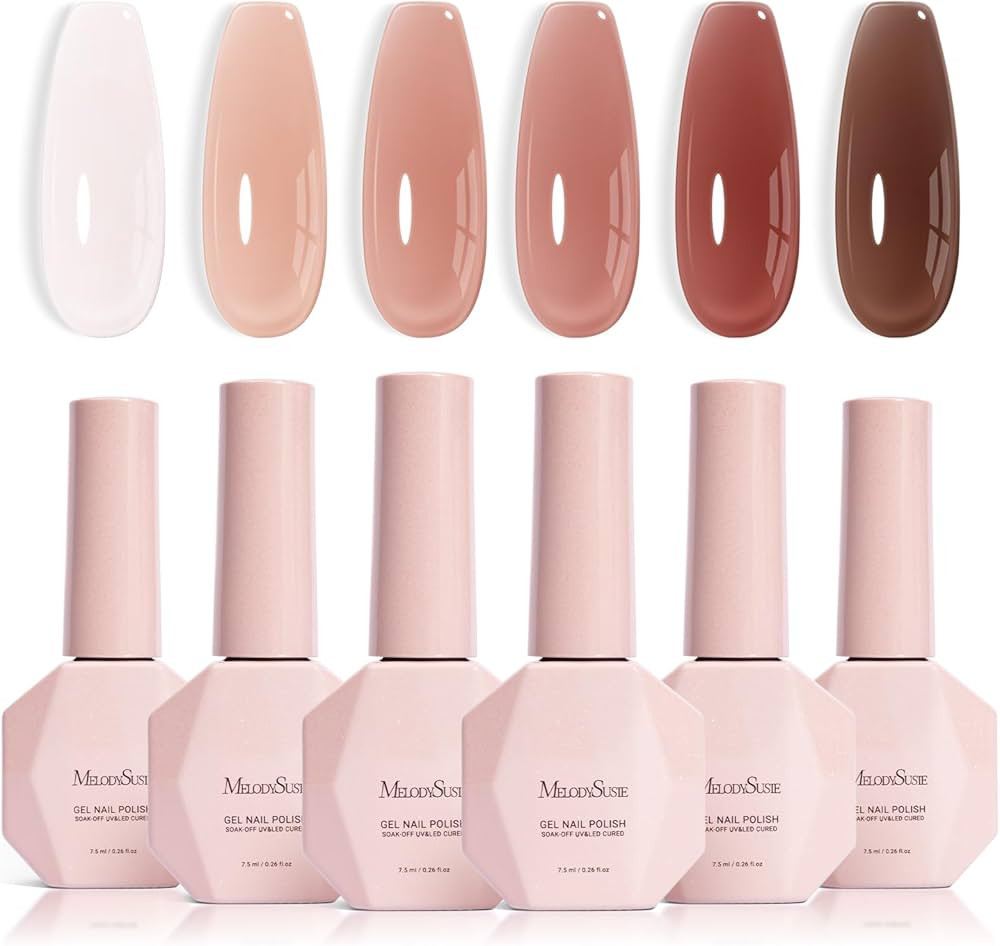 MelodySusie Jelly Gel Nail Polish Set,6 Transparent Colors,Milky or Jelly Texture,Sheer Earth Ton... | Amazon (US)