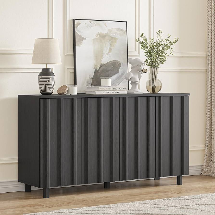 Swedhuas Fluted Sideboard Buffet Cabinet, 59" Modern Coffee Bar Storage with 4 Doors,Cabinet Acce... | Amazon (US)