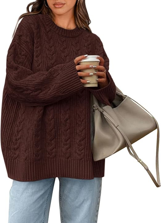 Okiwam Women's Oversized Sweaters Crewneck Cable Knit Pullover | Cozy Soft Chunky Textured Knit,C... | Amazon (US)