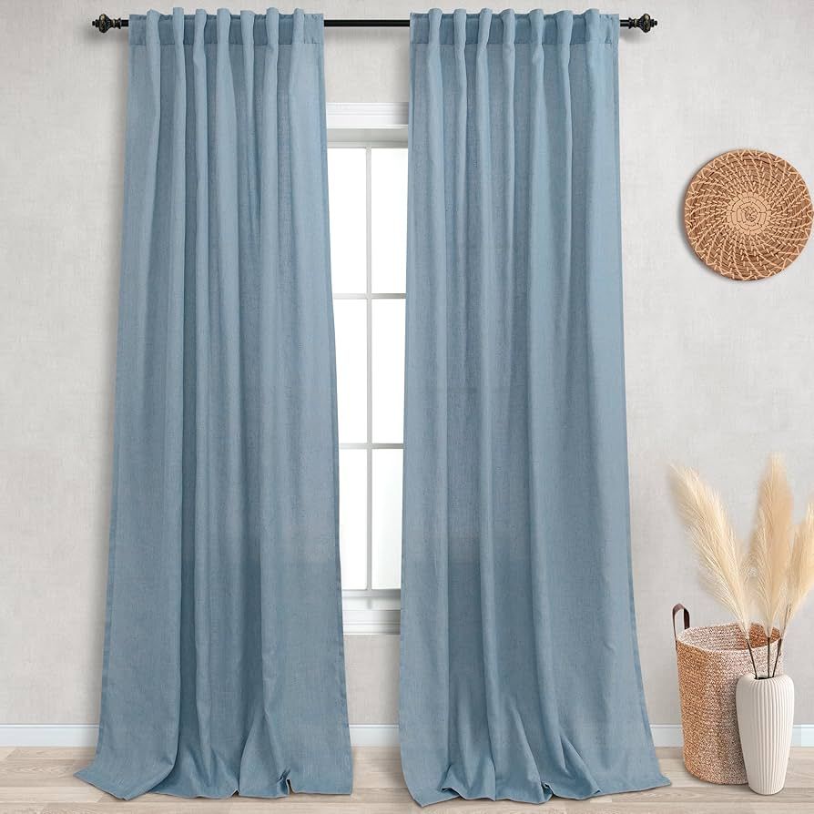 Slate Stone Blue Sheer Curtains 96 Inches Long for Living Room 2 Panels Back Tab Rod Pocket Pale ... | Amazon (US)