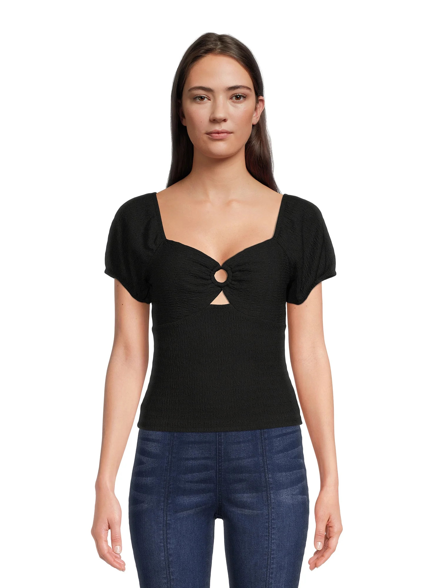 No Boundaries Juniors Pucker Knit Keyhole Top | Walmart (US)