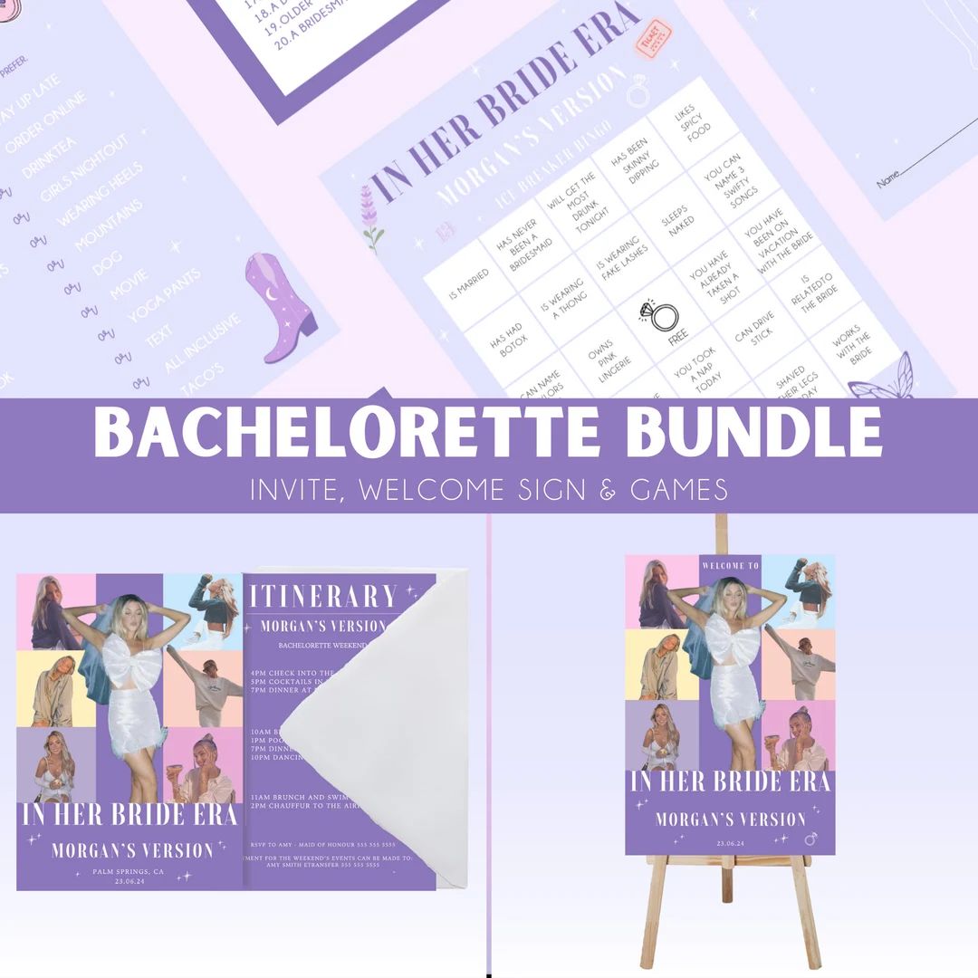 Bachelorette Bundle in Her Bride Era Lover Bachelorette Invitation Welcome Sign Bachelorette Game... | Etsy (US)