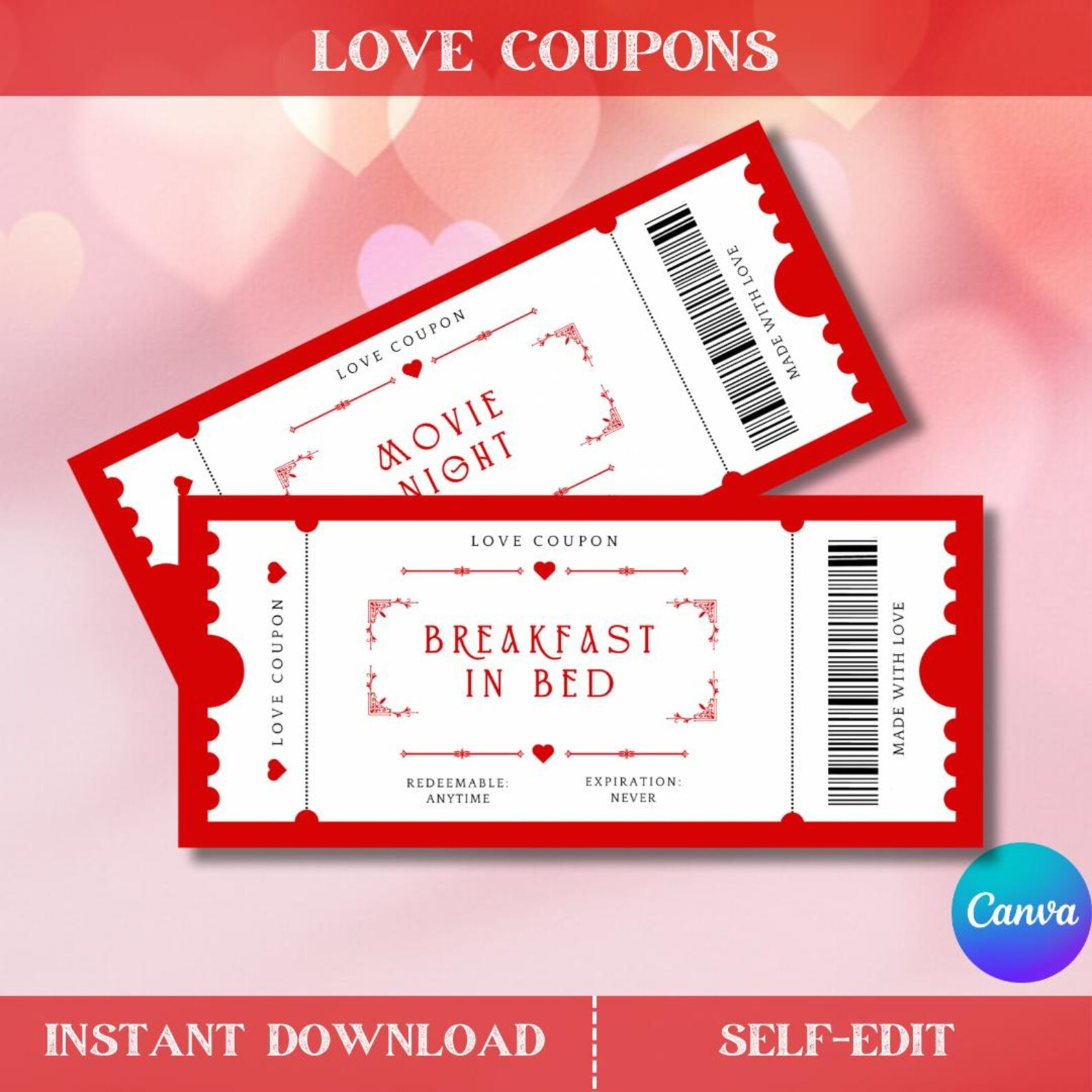Printable Love Coupons Book for Her or Him, Customizable Valentines Day Coupon, Husband Gift, Ann... | Etsy (US)