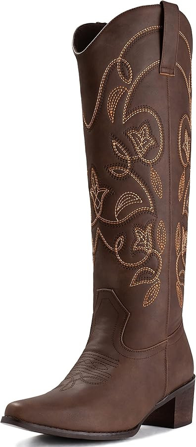IUV Cowboy Boots For Women Pointy Toe Women's Western Boots Cowgirl Boots Mid Calf Boots | Amazon (US)