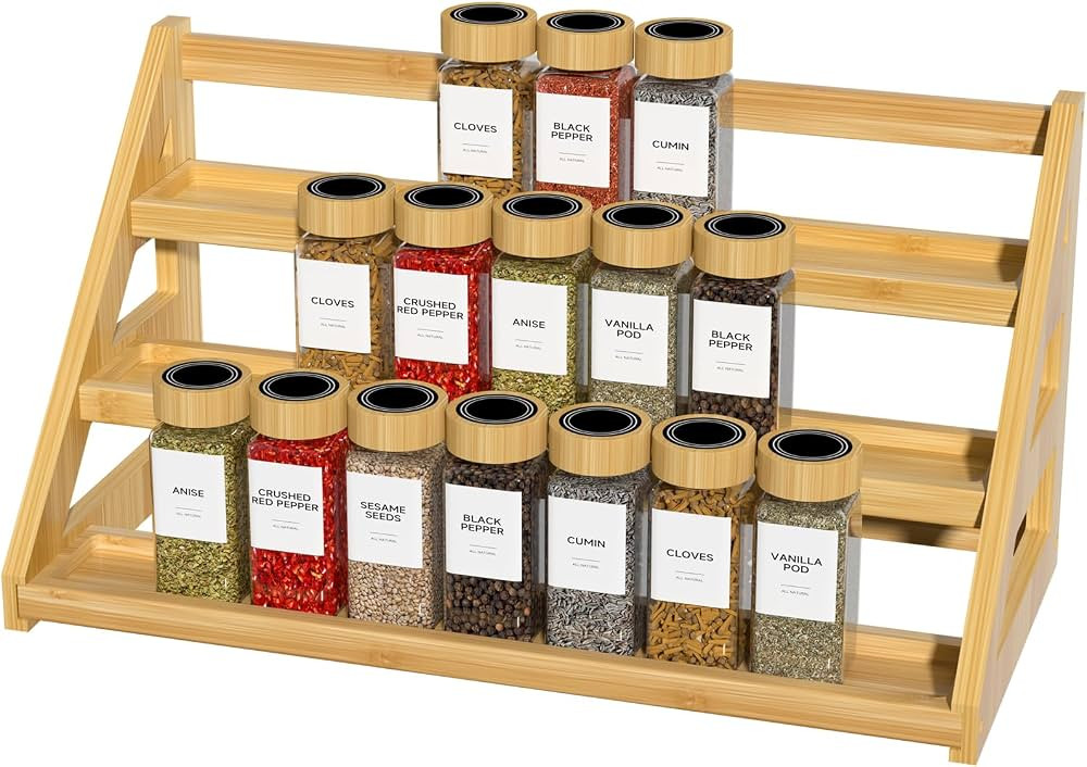 Bamboo Tiered Spice Rack, for Countertop Spice Organizer for Pantry Spice Shelf Organizer Kitchen... | Amazon (US)