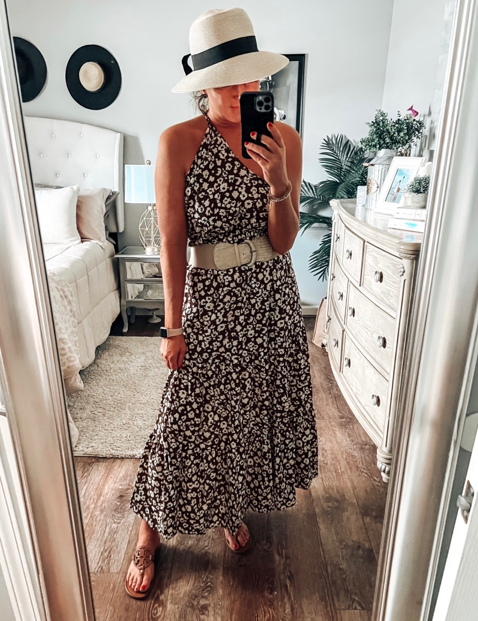 One shoulder maxi dress fits tts, comes in more prints and colors. Floppy straw hat, wide belt, Tory Burch Miller sandal. 

Resort outfit, dresses, maxi dress, amazon fashion, amazon finds, spring dresses, summer dresses, vacation outfit, date night outfit 

#LTKsalealert #LTKunder50 #LTKtravel
