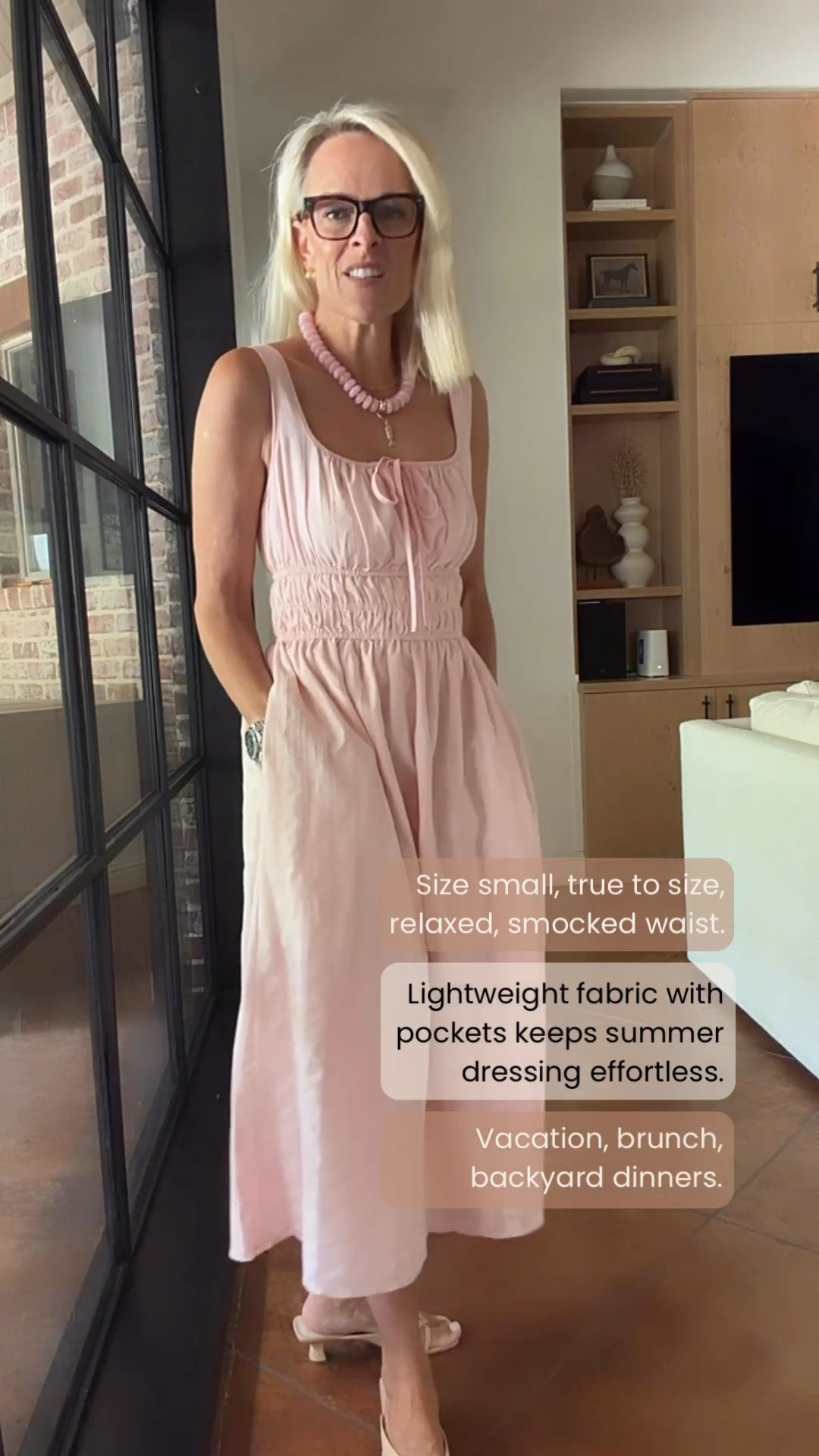 This blush pink maxi dress is such an easy summer favorite. It has pockets, a flattering smocked waist, and a lightweight feel that’s perfect for warm days. I’m wearing a size small, and at $35, it’s a piece you’ll reach for all season long. I paired it with an inexpensive beaded necklace for a fun pop of color.

💡 LTK MADE EASY
❤️ Heart = Support my posts!
🔖 Save = Get sale & restock alerts
📋 Lists = Keep favorites organized
📲 Share = Send lists and products to a friend. Hello, Christmas List!
💬 Comment = Ask me anything about what I’m wearing. :-)

#LTKootd #LTKOver40