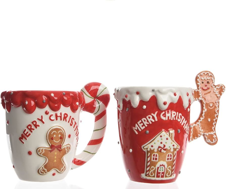 Tasse mit Lebkuchenmann Keramik 12cm x 1 Stück sortiert Schriftzug Becher rot weiß | Amazon (DE)