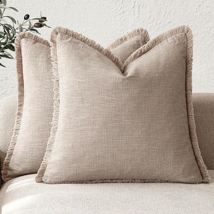 Foindtower Set of 2 Decorative Linen Fringe Throw Pillow Covers Farmhouse Cushion Cover with Tass... | Amazon (US)