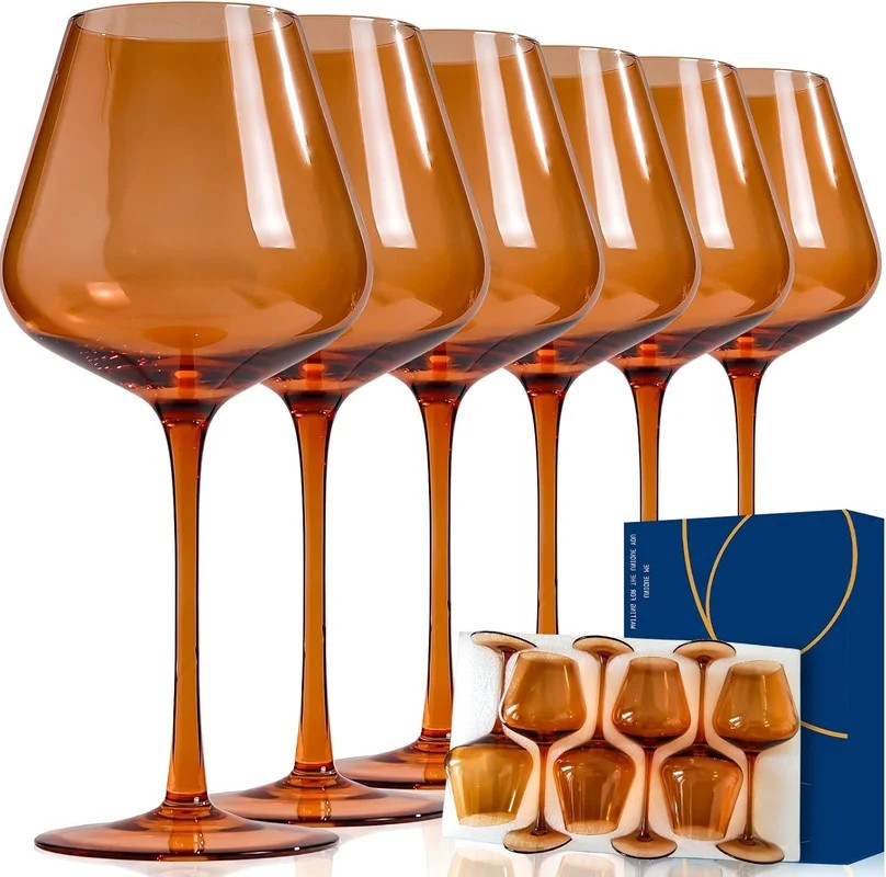 Amber Wine Glasses Set of 6 - Crystal Hand Blown Burgundy Wine Glasses 18oz Lead-Free, Perfect Gi... | Walmart (US)