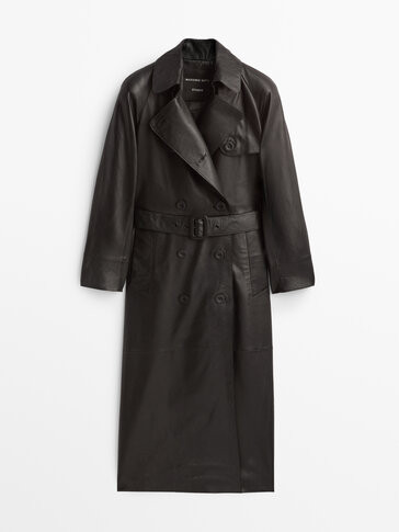 Nappa leather trench-style coat with belt - Studio | Massimo Dutti US