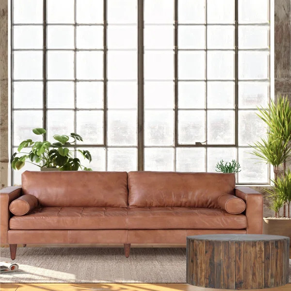 Cenhelm 89.5" Genuine Leather Square Arm Sofa | Wayfair North America