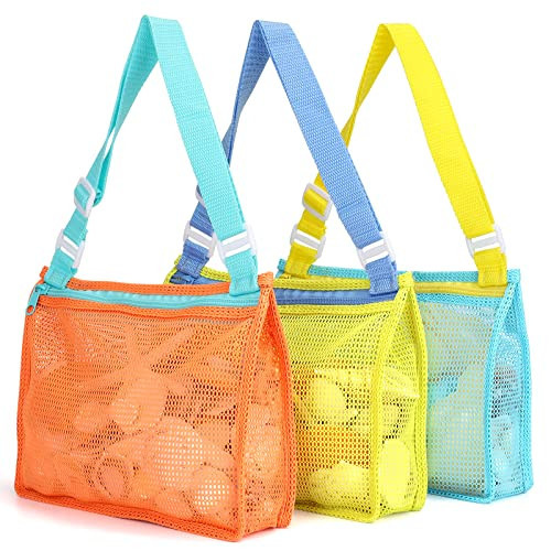 Tagitary Beach Toy Mesh Beach Bag Kids Shell Collecting Bag Beach Sand Toy Totes for Holding Shells Beach Toys Sand Toys Swimming Accessories for Boys and Girls(Only Bags,A Set of 3) | Amazon (US)