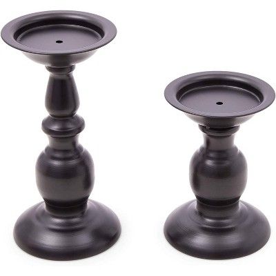 Farmlyn Creek 2-Pack Black Metal Pillar Candle Holders Set for Coffee Table Home Decor, 2 Sizes | Target