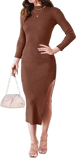 ZESICA Women's Mock Neck Sweater Dresses Long Sleeve Side Slit Slim Fit Fall Elegant Ribbed Knit ... | Amazon (US)